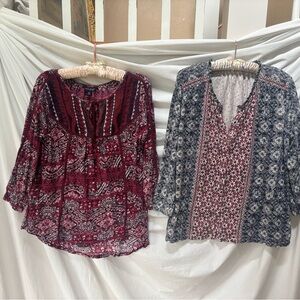 Two Lucky Brand Spring Boho Peasant 3/4 sleeve tops size M
